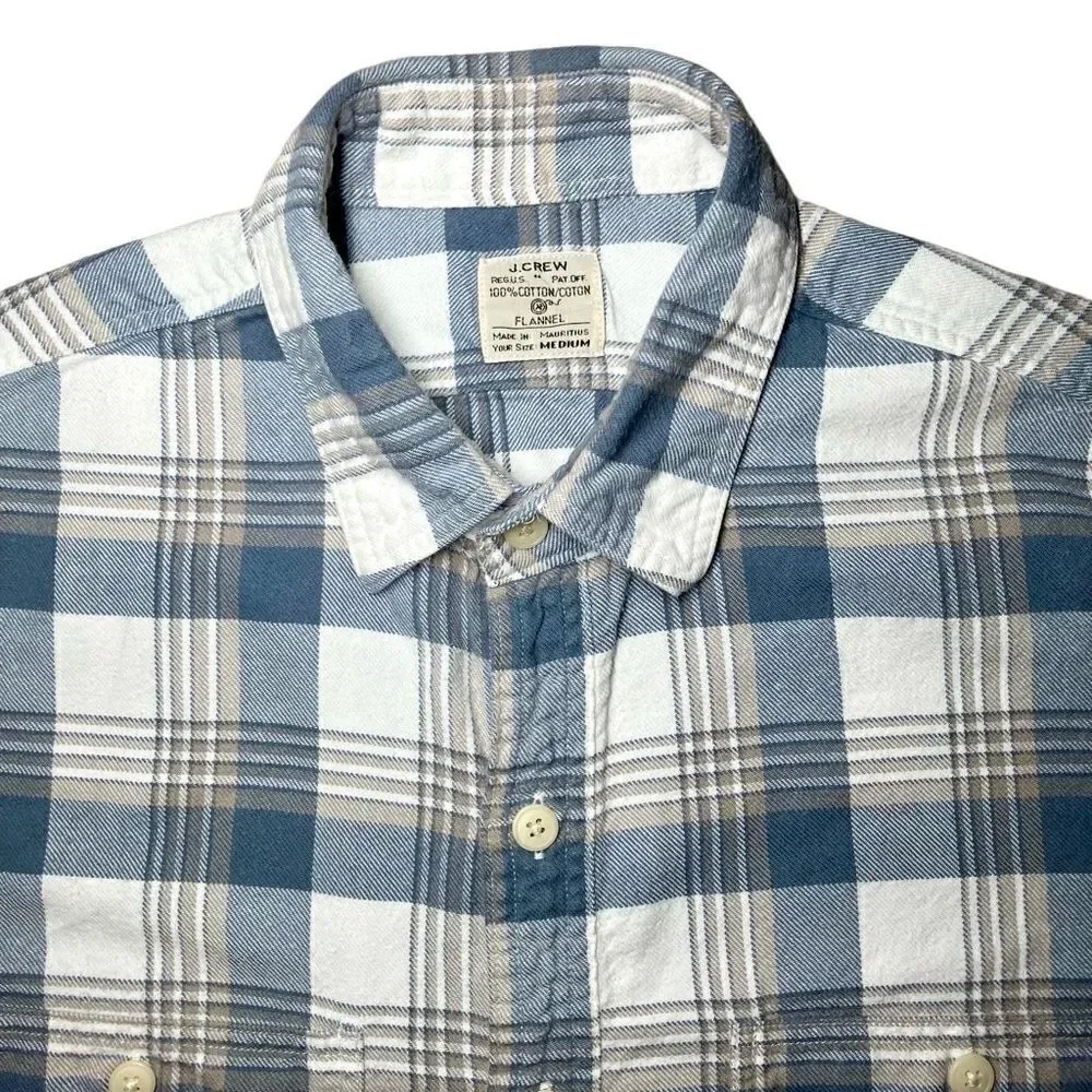 J Crew Plaid Flannel Shirt in Cream/Slate Blue/Taupe Men’s M